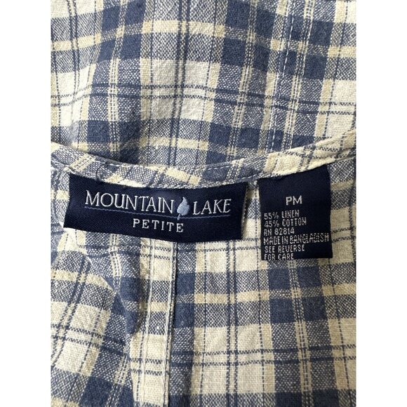 Mountain Lake Blue & White Plaid Sleeveless Linen Blend Petite Jumper Dress PM - Picture 4 of 6